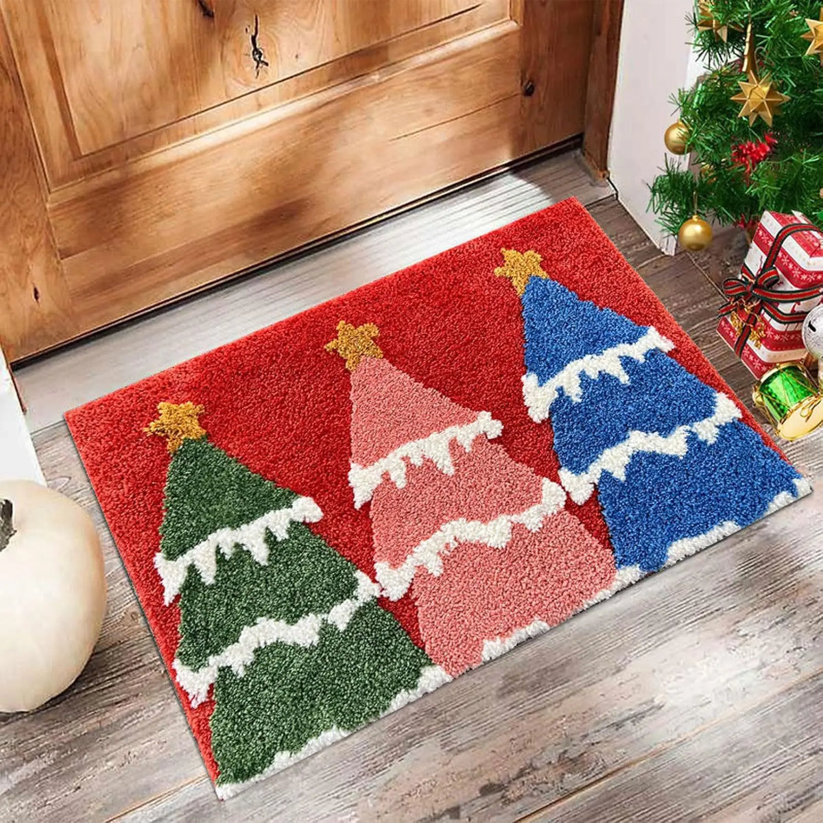 Christmas Door Mat - Red Santa & Gingerbread Man Floor Mat
