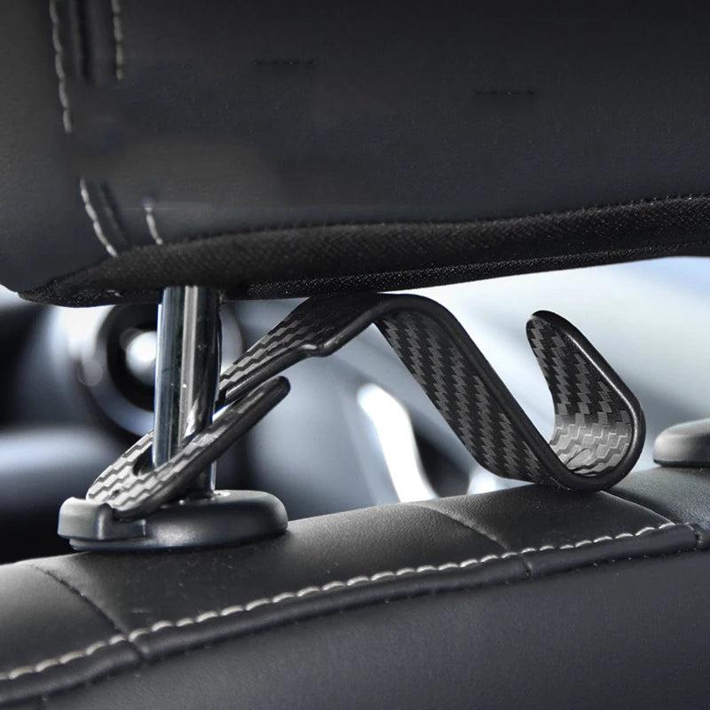 Car Seat Headrest Hook - 4Pcs Carbon Fibre Organizer Hanger