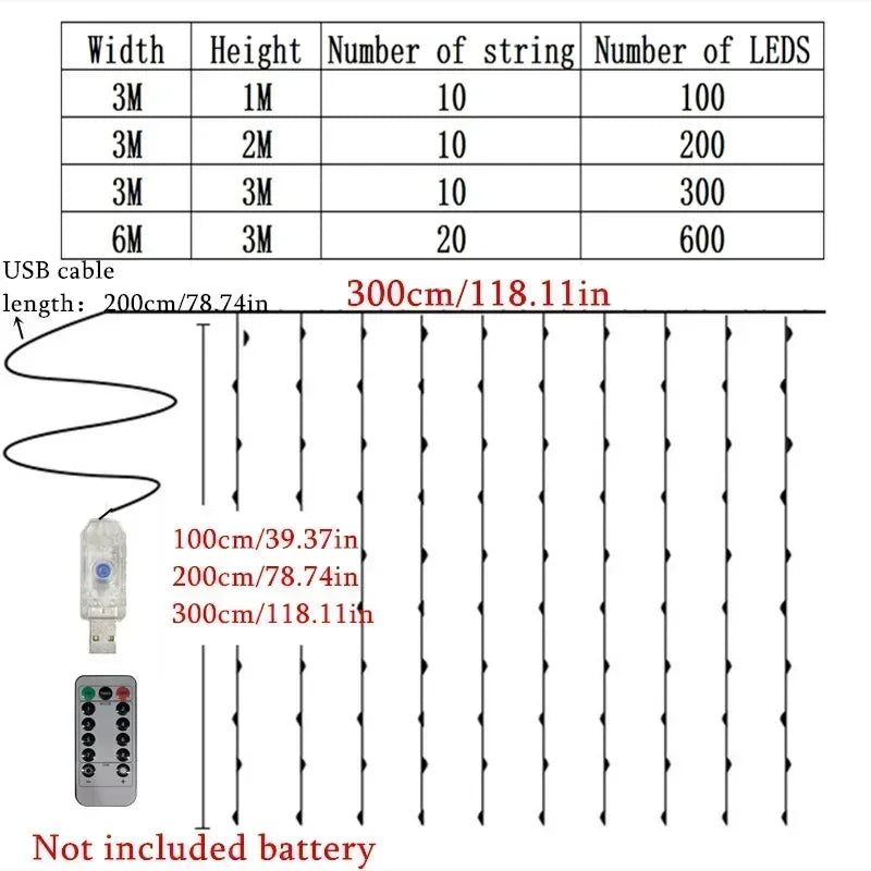 USB Fairy Garland Lights - 8 Modes Curtain String Lights