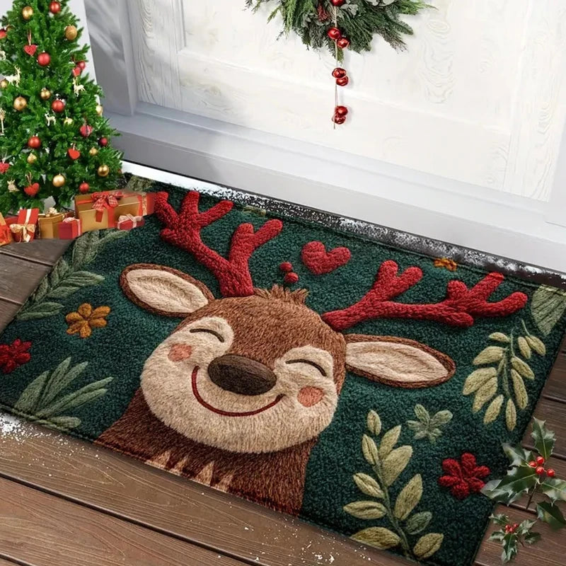 Christmas Door Mat - Red Santa & Gingerbread Man Floor Mat