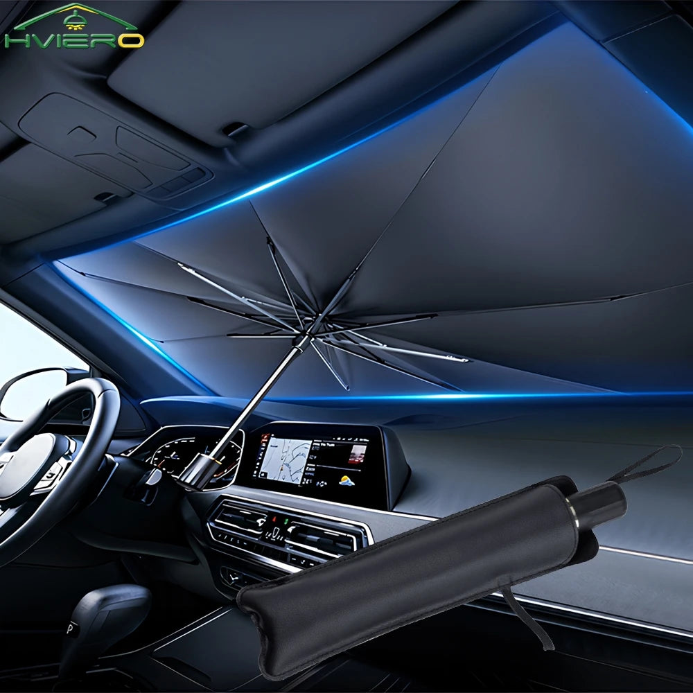 Car Windshield Sunshade - Foldable Umbrella Style Front Cover