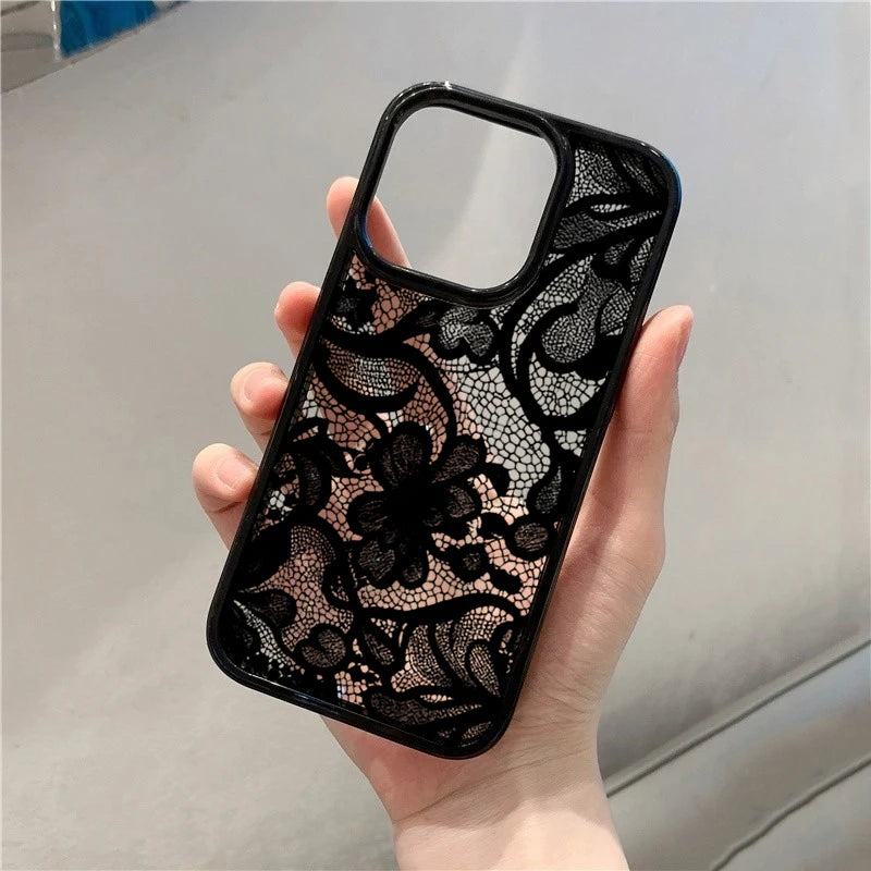 Black Lace Phone Case - Vintage Luxury TPU Protective Cover