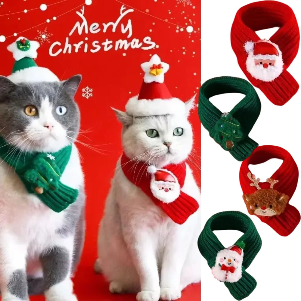 Pet Christmas Costume - Santa Hat & Knitted Scarf Set