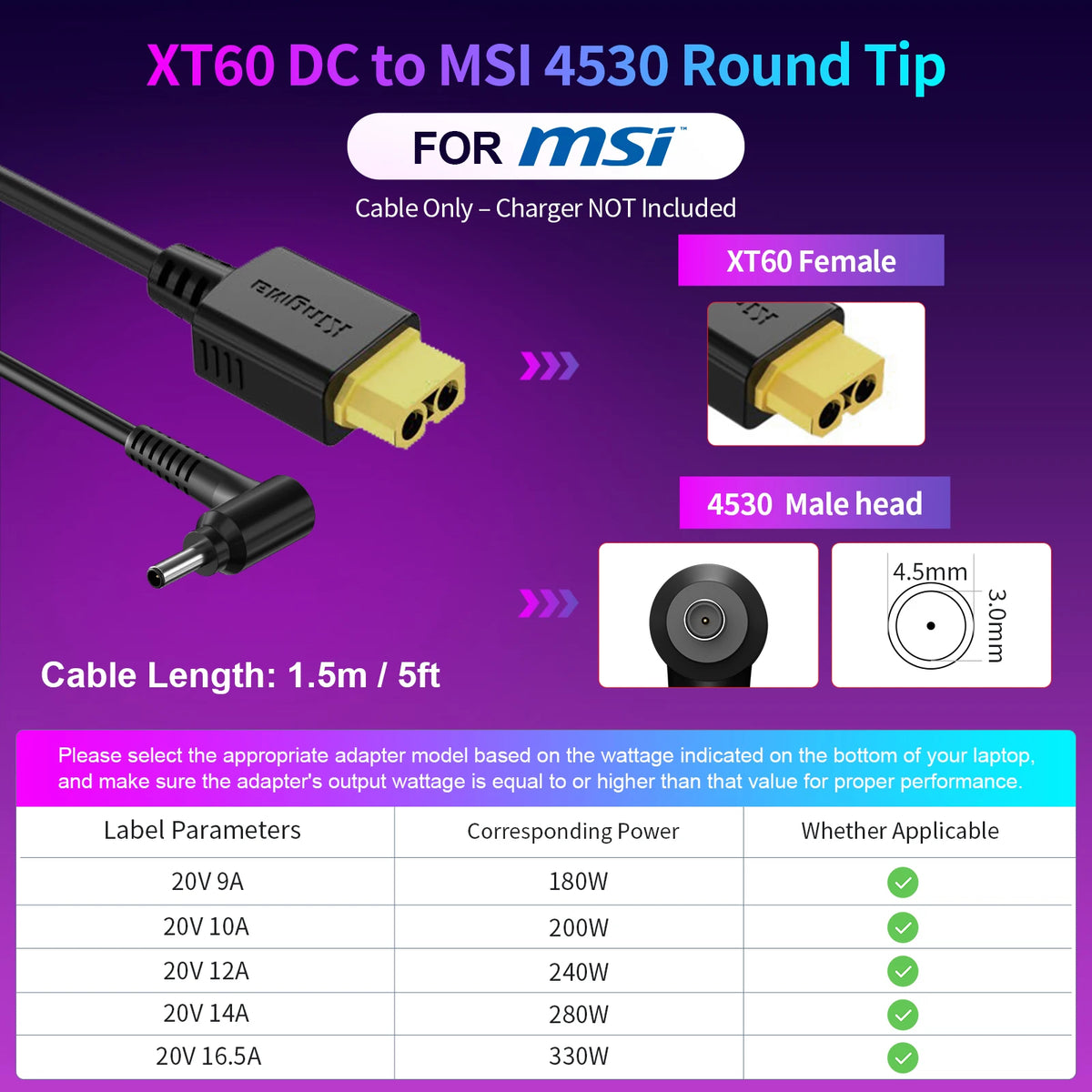 330W GaN Laptop Charger - XT60 to DC Power Adapter