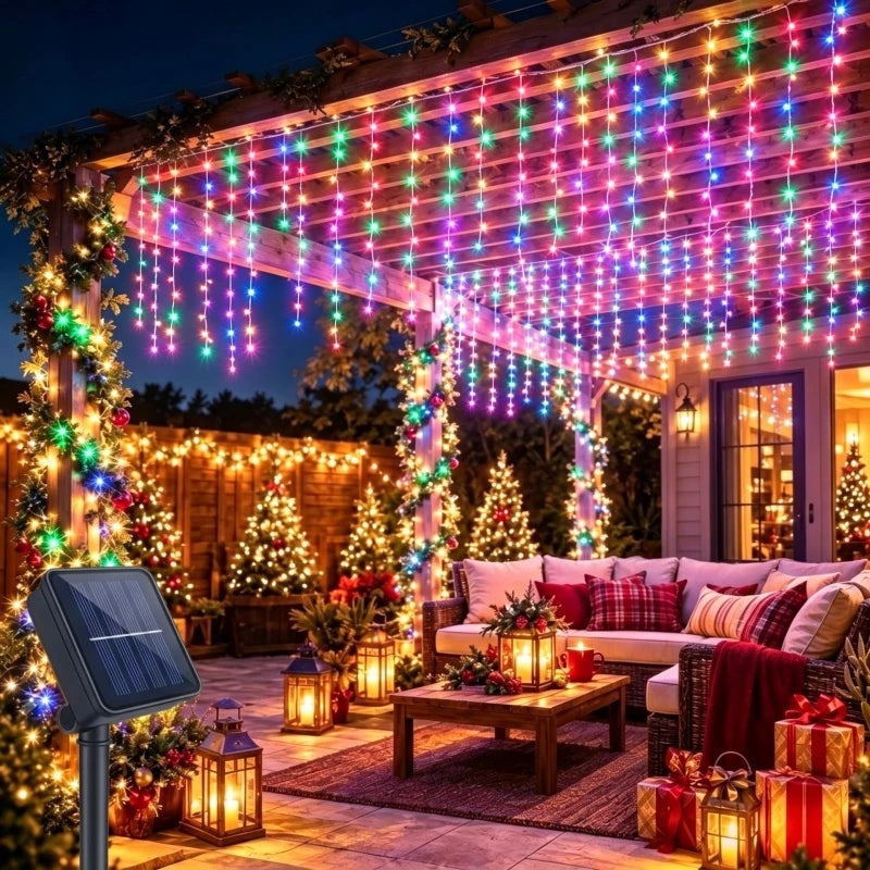 Solar Curtain Icicle Light - Outdoor Eaves & Garden Decor