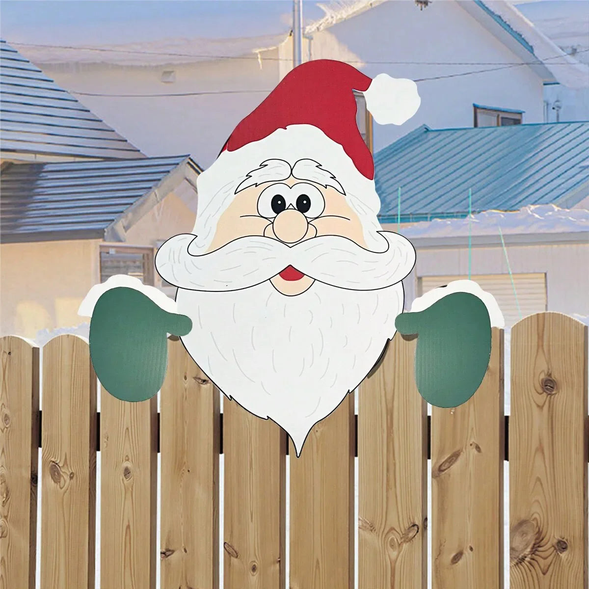 Christmas Fence Ornaments - Santa Claus Peeker Yard Decor