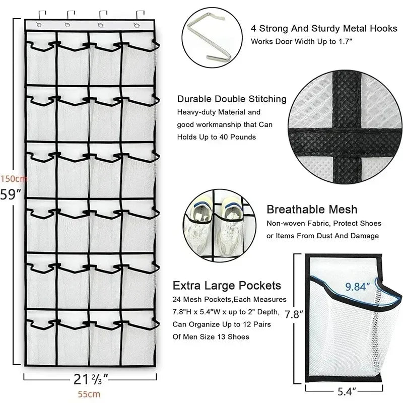 Over The Door Shoe Organizer - Large Mesh Pocket Storage Bag