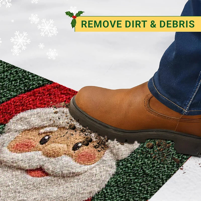 Christmas Door Mat - Red Santa & Gingerbread Man Floor Mat