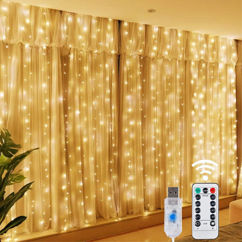 LED Fairy String Curtain Lights - 8 Mode Remote USB Decor