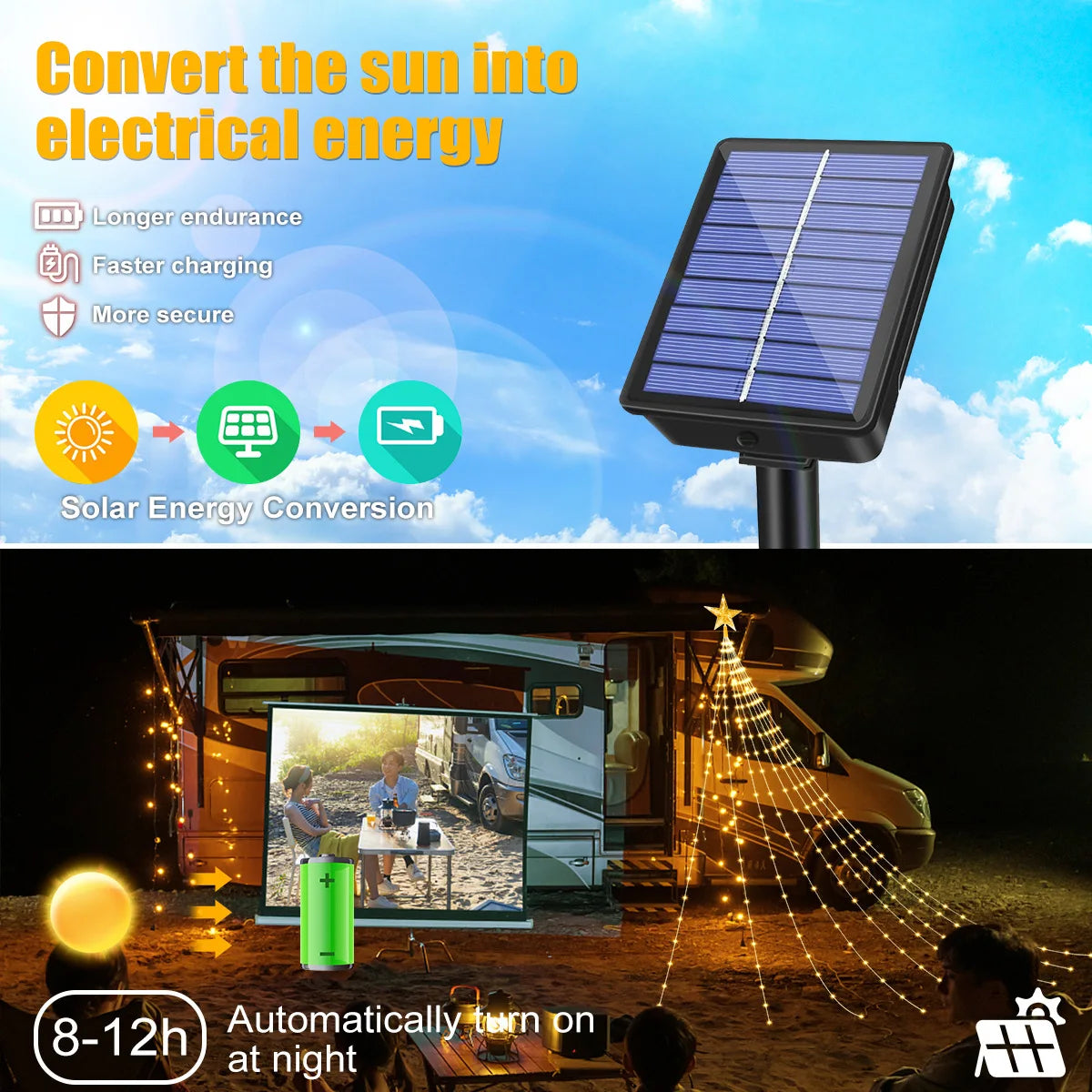 Solar String Lights - Outdoor Waterproof Star Fairy Lights