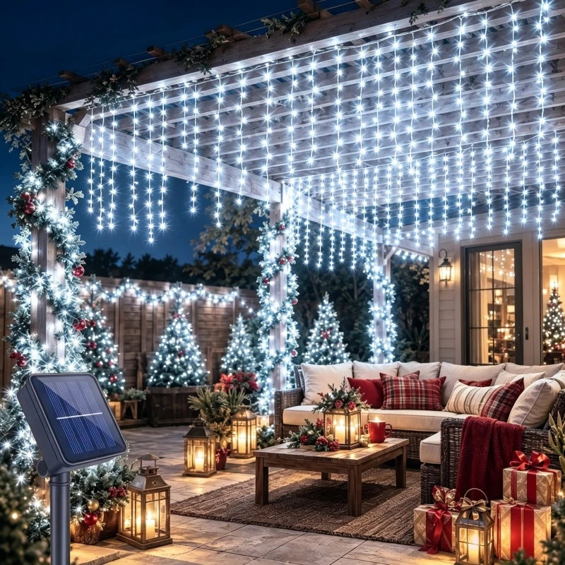 Solar Curtain Icicle Light - Outdoor Eaves & Garden Decor