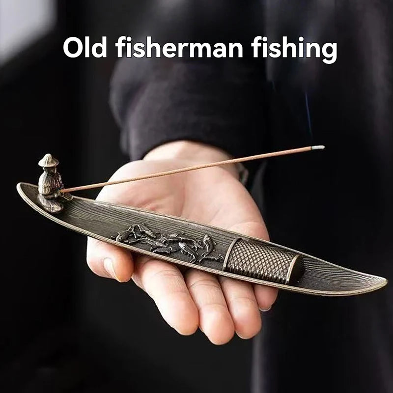 Boat Incense Burner - Fishing Old Man Sandalwood Holder
