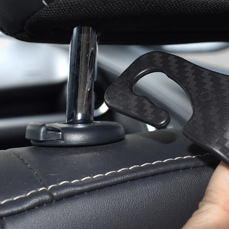 Car Seat Headrest Hook - 4Pcs Carbon Fibre Organizer Hanger