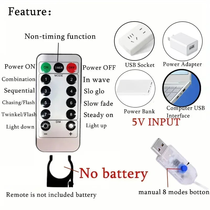 USB Fairy Garland Lights - 8 Modes Curtain String Lights