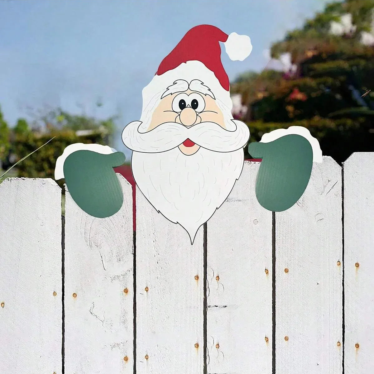 Christmas Fence Ornaments - Santa Claus Peeker Yard Decor