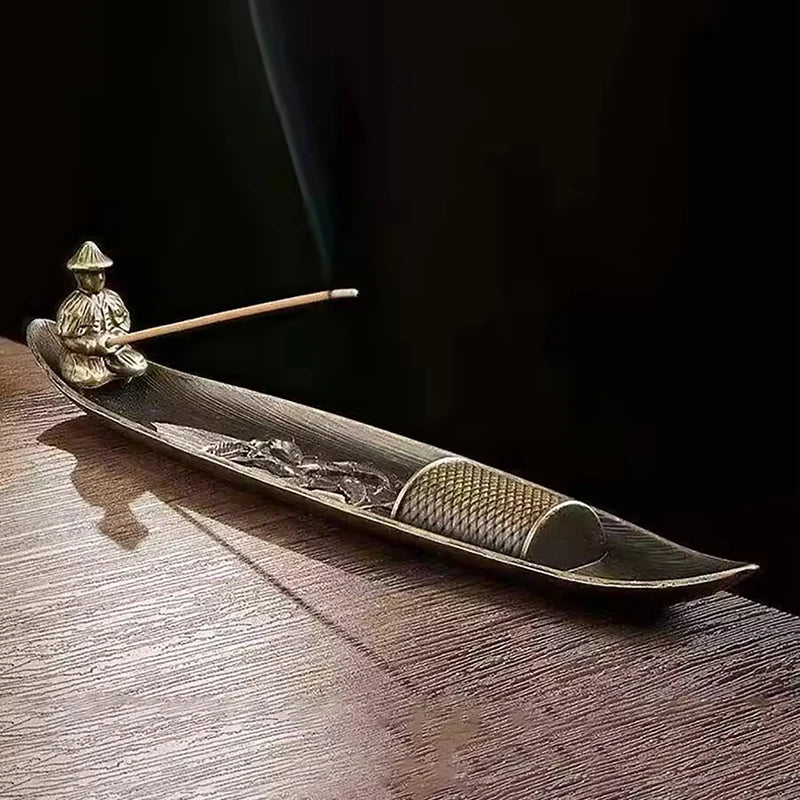 Boat Incense Burner - Fishing Old Man Sandalwood Holder