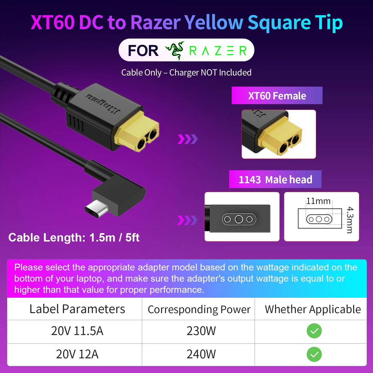330W GaN Laptop Charger - XT60 to DC Power Adapter
