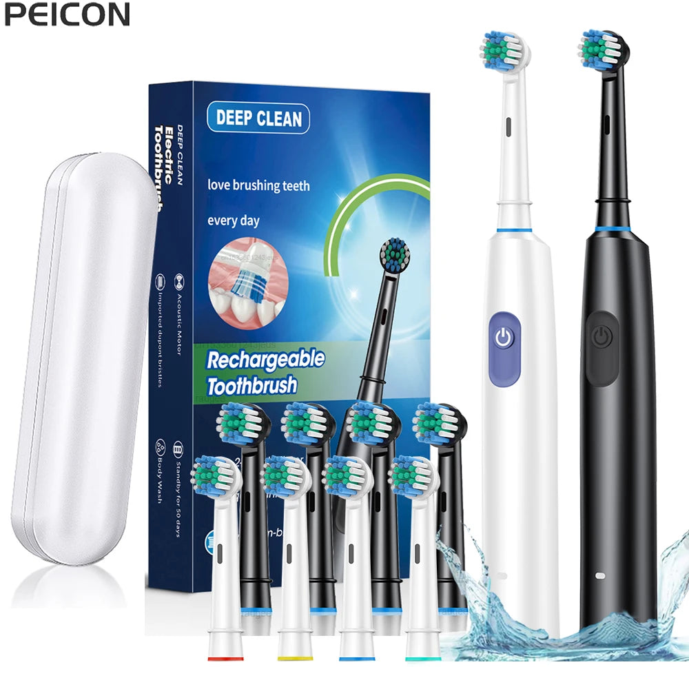 Electric Toothbrush - Rotary Rechargeable Adult Toothbrush Set
