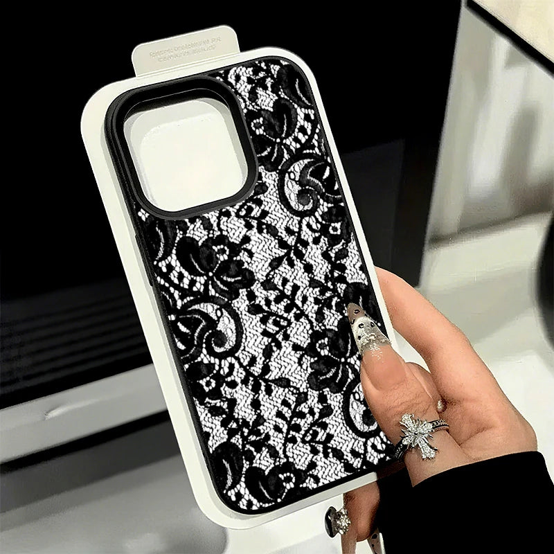 Lace Patterned iPhone Case - Lychee Textured TPU Cover