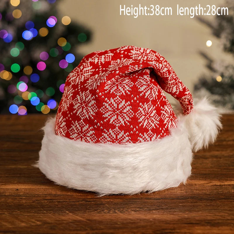 Christmas Santa Hat - Plush Knitted Adult Holiday Party Costume