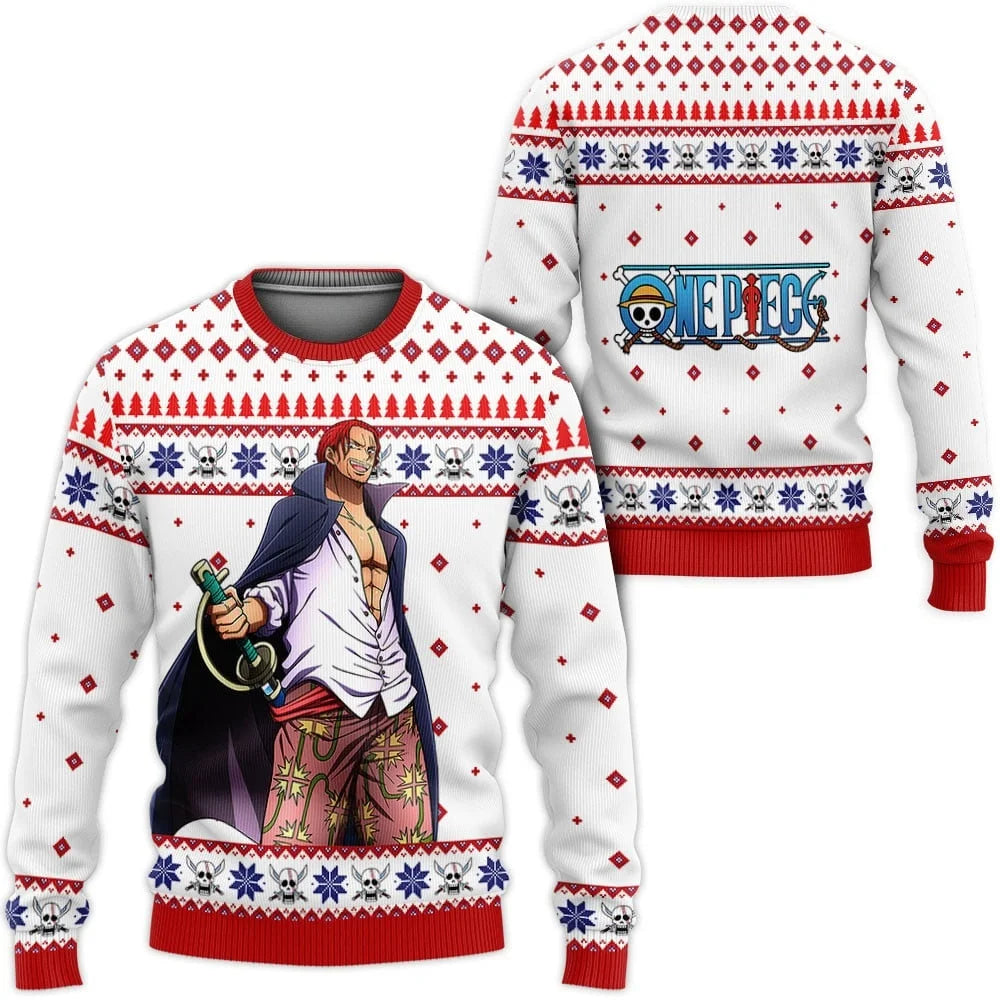 New Sweater Japanese Anime Luffy Zoro One Piece 3D Hoodie, Christmas Jersey, Round-neck Shirt for Pullover Men FamilyMatching