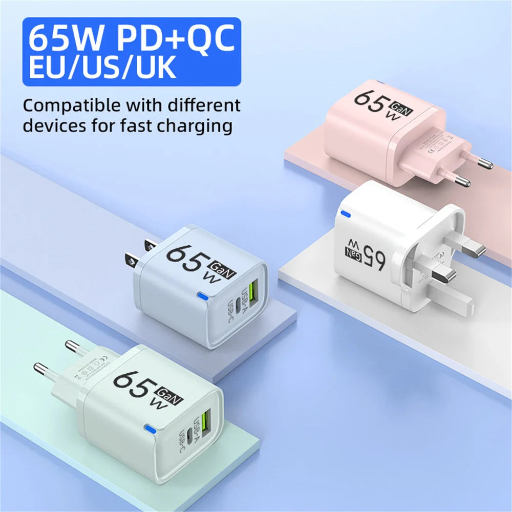 65W High Speed Charge Phone Charger For iPhone 14 13 Xiaomi Huawei Samsung Oneplus Fast Charging Mobile Phone Wall Power Adapter