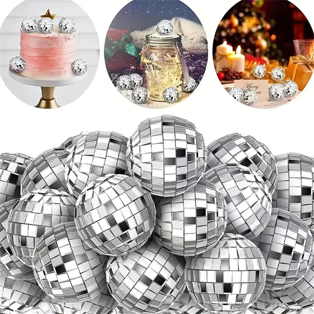 10-30pcs Mini Disco Ball Ornaments Reflective Glass Silver Baubles for Mardi Gras Disco Party Decor Sparkling Christmas DIY Gift