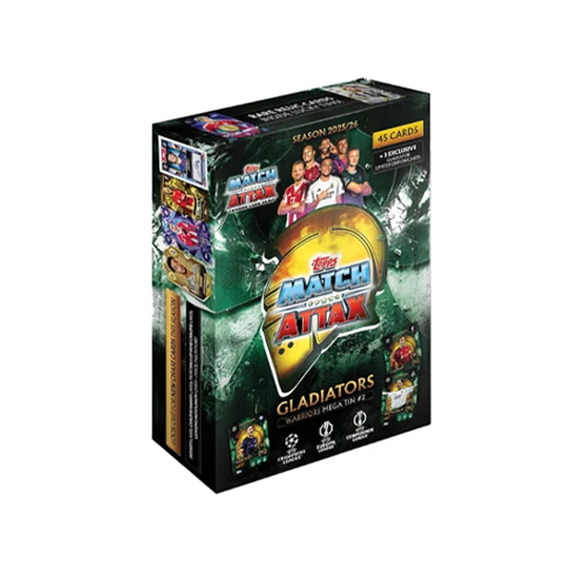Topps UCC Match Attax 2025/26 Random Mega Tin Contains 45 Match Attax Cards Plus 3 Exclusive Gladiators LE Cards Collection