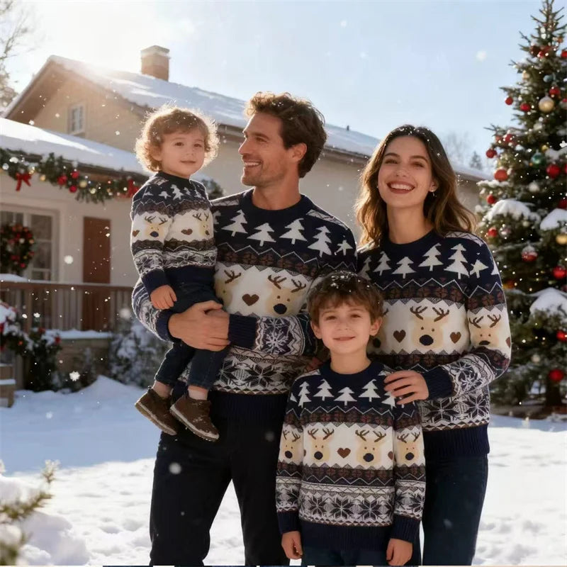 Christmas Family Sweaters Parent-Child Matching Pollover Father Mother Kids Clothing Xmas 2025 New Cartoon Knitted Jumper