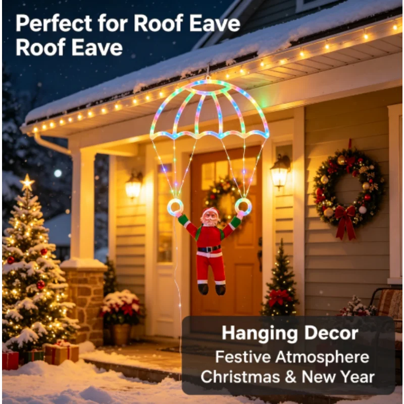 Parachute Lights LED Christmas Santa Claus USB Powered for Roof Eave Balcony Garden Yard Festival Atmosphere Party Holiday Decor