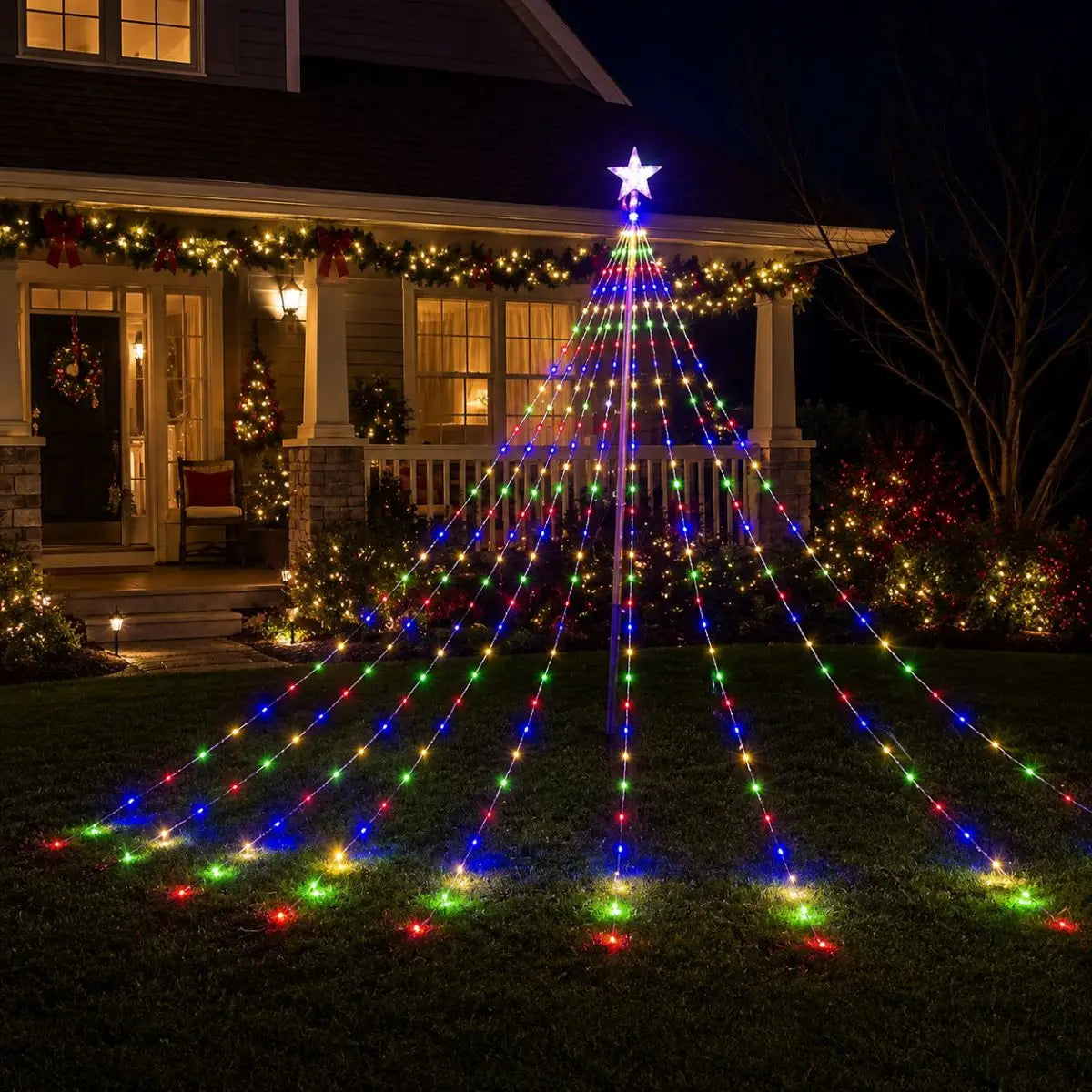 1pc 198LED USB Powered Star Waterfall Tree Lights Xmas Tree Fairy Lamp with Remote Contorl For Park Holiday Christmas Decoration