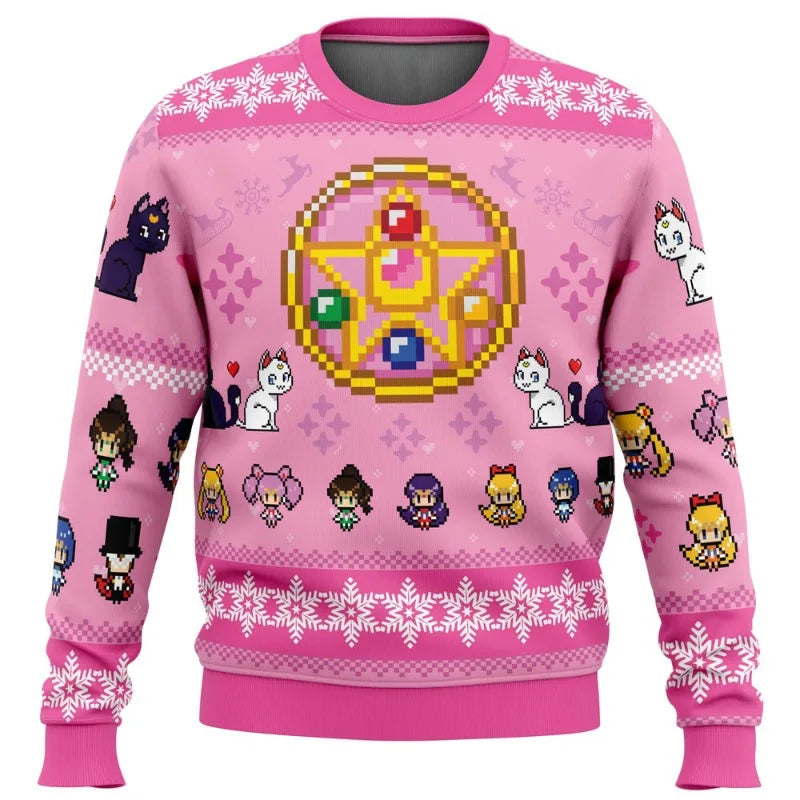 3D New Christmas Series Anime Sailor Moon Blade Round Neck Hoodie Printed Imitation Sweater Knitted Decorative Daily Necessitie