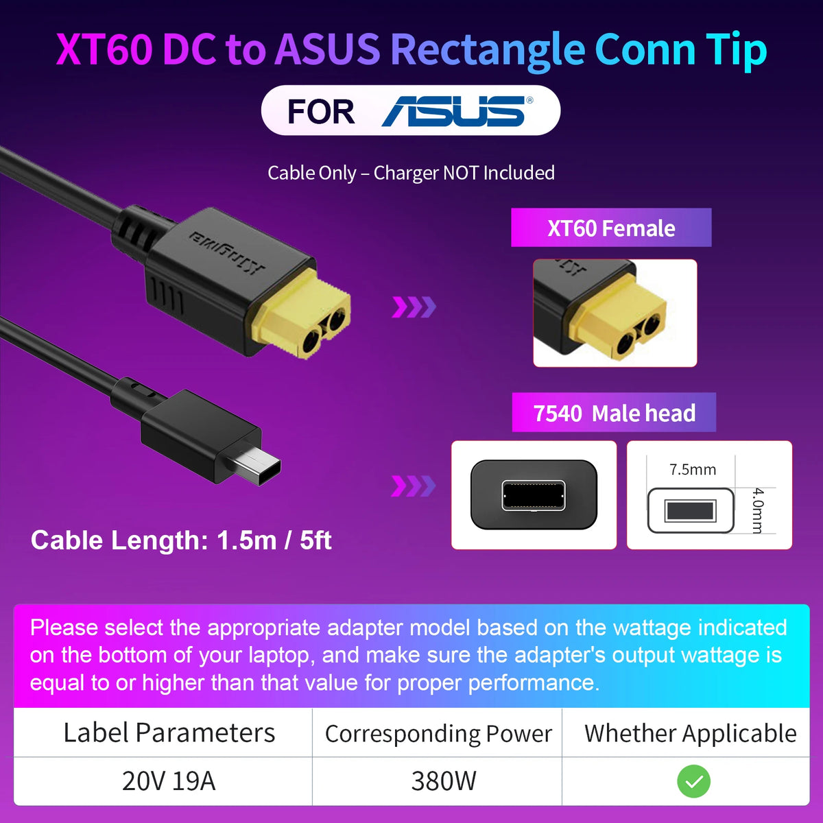 330W GaN Charger Laptop, XT60 to DC Cable Adapter,  Compatible with Lenovo, ASUS, Dell, Alienware, HP, Acer, MSI, Razer, Xiaomi