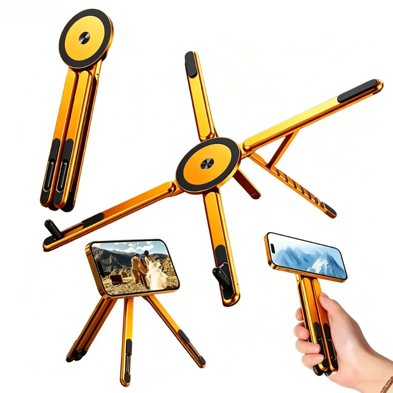 Foldable Aluminum Magnetic Phone Stand – Ultra-Stable MagSafe Desktop Tripod & Travel Phone Holder for iPhone 16/15/14/13 & Android