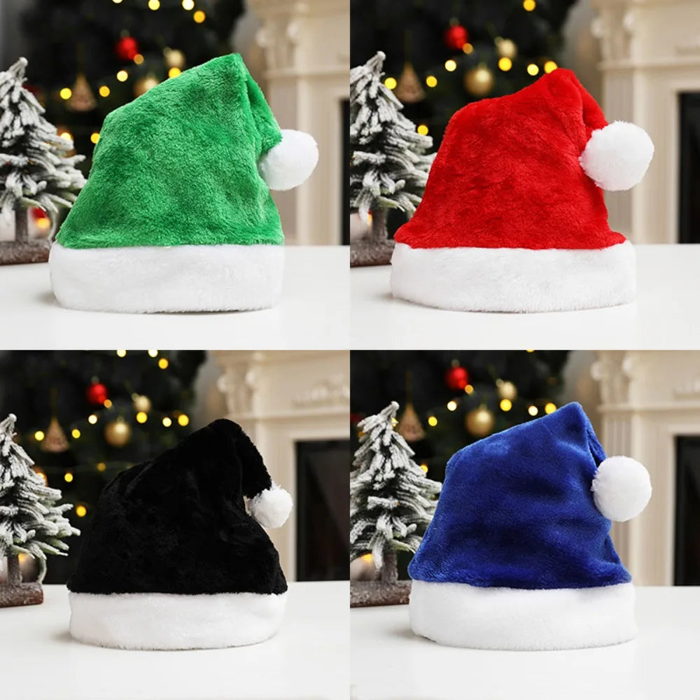 Christmas Santa Hat For Adults And Kids Unisex Velvet Cozy short Plush Red Xmas Hats 2025 New Year's Holiday Party Supplies