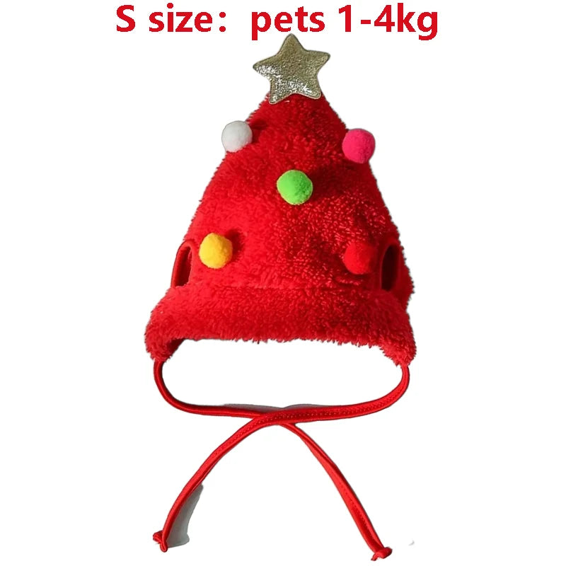 Christmas Puppy Dog Cat Costume Xmas Cat Santa Elk Hat with Bandana Bib Scarf Set Cat Accessories Pet Holiday Dress Up Supplies
