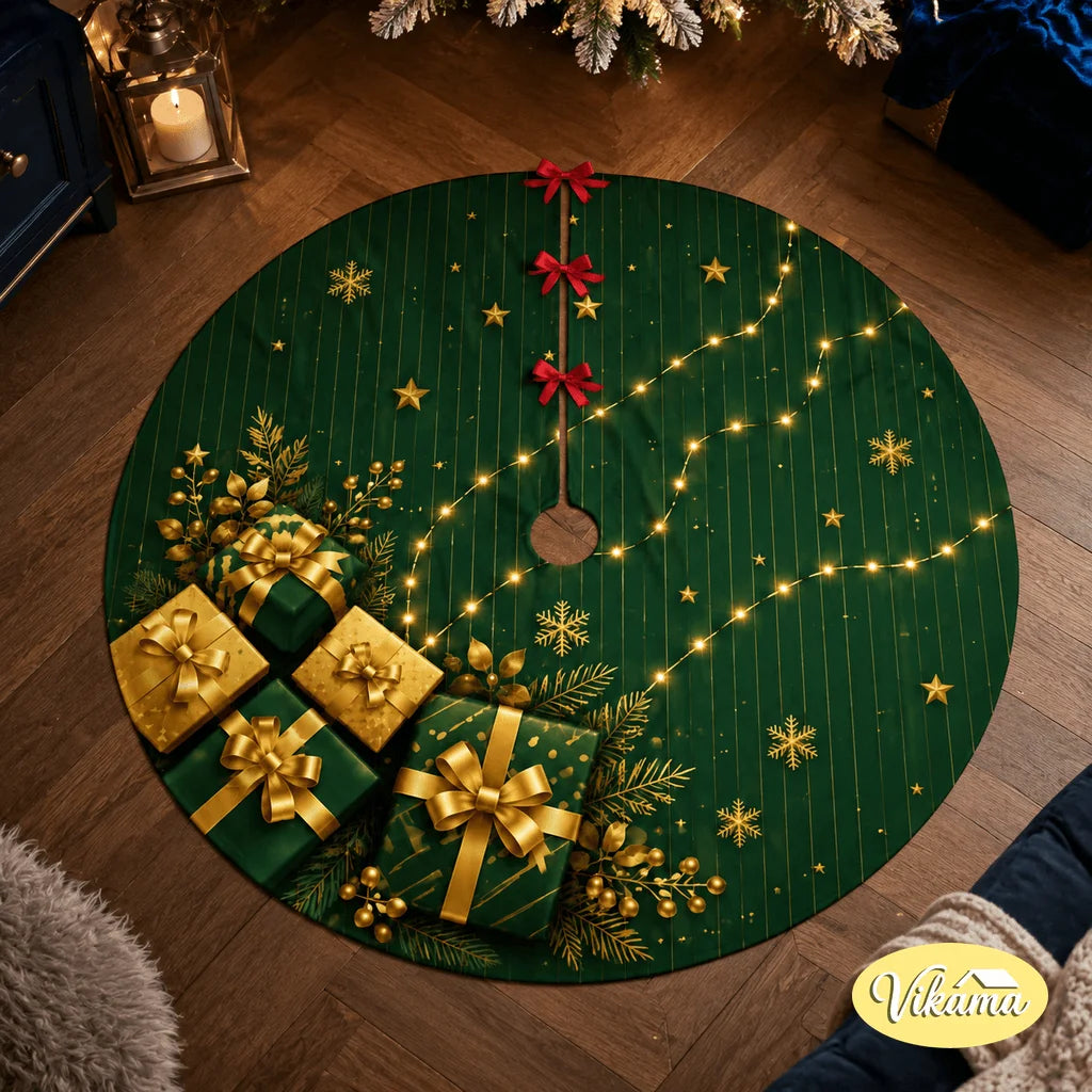 Premium Holiday Christmas Tree Skirt – Foldable Floor Mat with Vivid Festive Patterns, Washable Tree Base Cover for Home Party & Holiday Decor