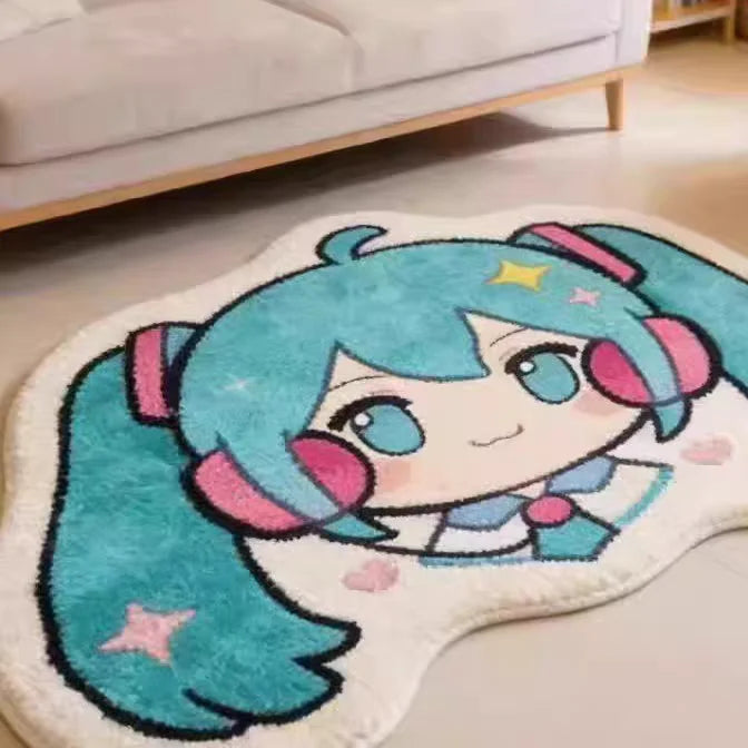 Hatsune Miku Thick Faux Wool Rug – Non-Slip for Bedroom, Bedside, Floor Mirror Mat