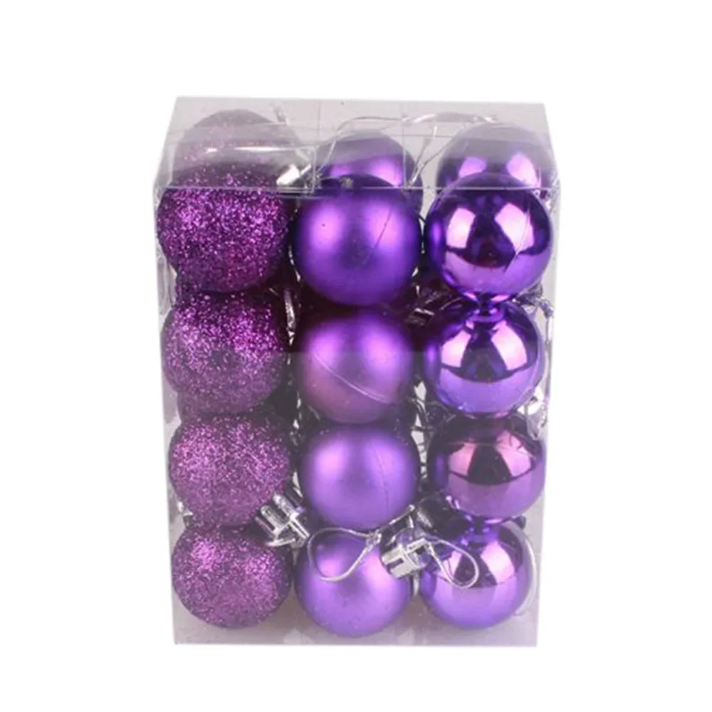 24pcs 3cm Glitter Christmas Ball Ornament Hanging Bauble Ball Gold Pink Champagne Christmas Tree Decorations New Year Gift