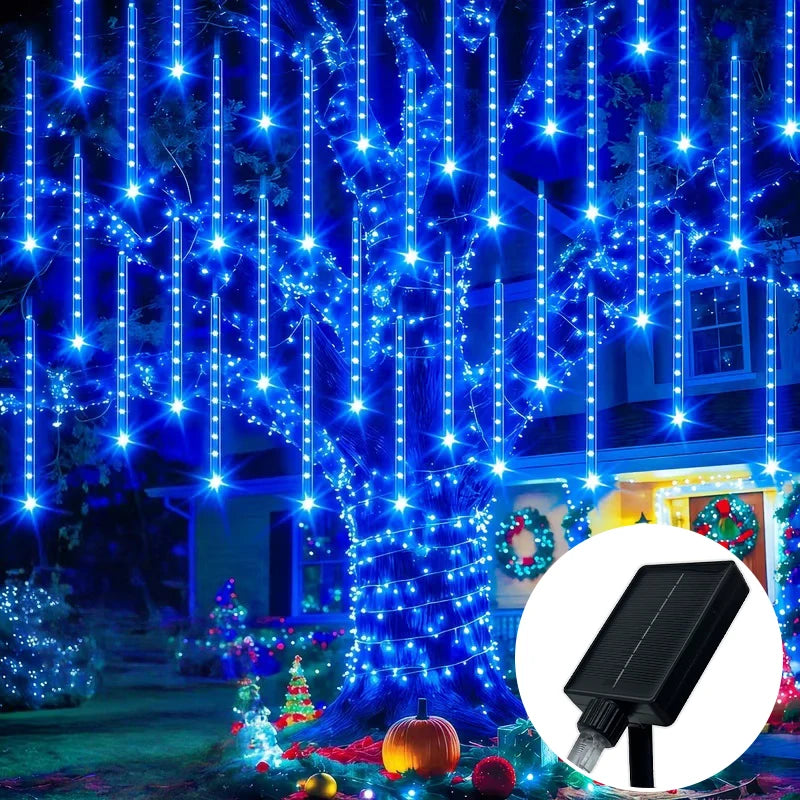 CELESTIAL CASCADE | Waterproof Solar LED Meteor Shower & Falling Rain Cascading Lights (8 Tubes)