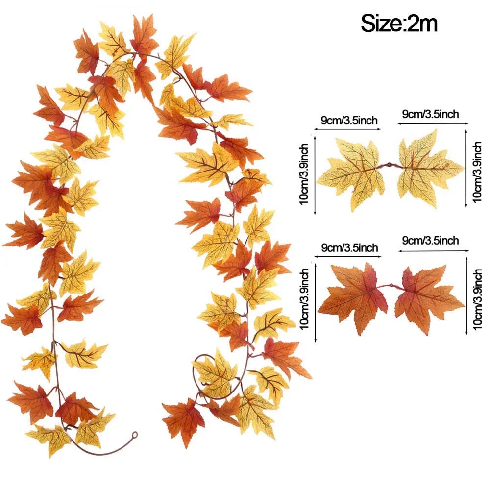Autumn Decor Artificial Maple Fall Leaf Vine Garland Hanging Wedding Thanksgiving Decorations Home Halloween Fireplace Decor