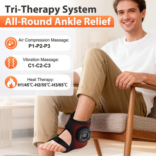 AeroRelief Tri-Therapy Ankle Wrap | Air Compression & Heat