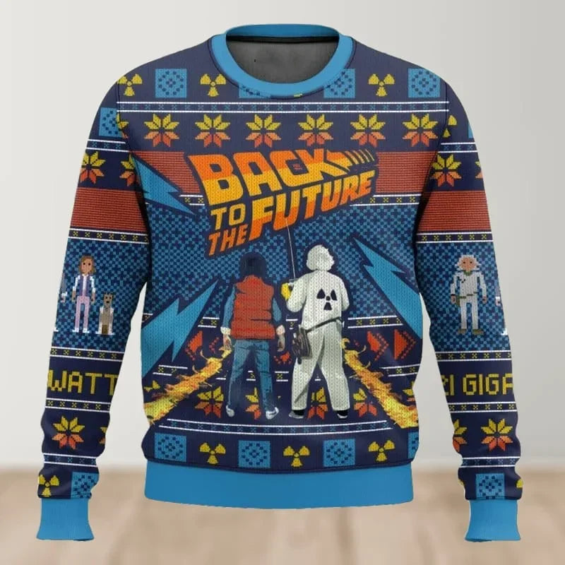 2026 autumn and winter Back To The Future Ugly Christmas sweaters, cartoon anime men's and women's pullovers, sportswear