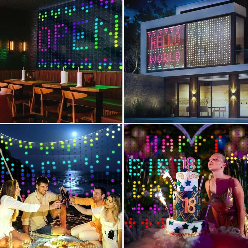 Smart LED Curtain Lights with App Control & Music Sync – Customizable DIY Patterns & Text, Waterproof RGB Fairy Lights for Bedroom, Patio, Holiday & Party Decor