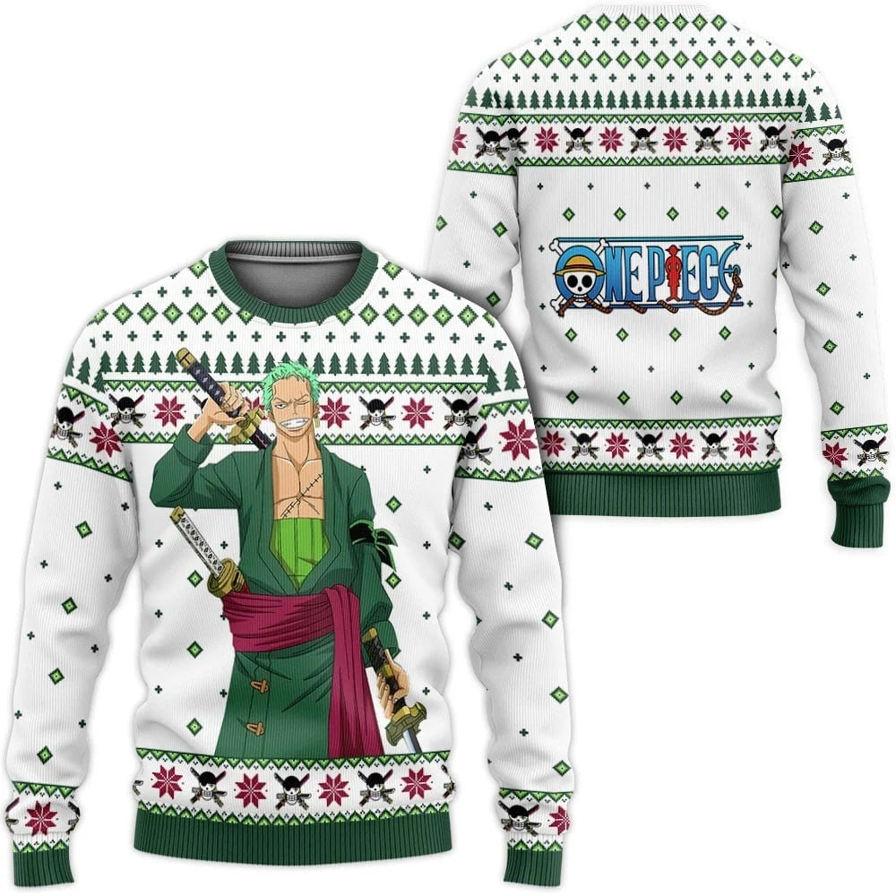 New Sweater Japanese Anime Luffy Zoro One Piece 3D Hoodie, Christmas Jersey, Round-neck Shirt for Pullover Men FamilyMatching