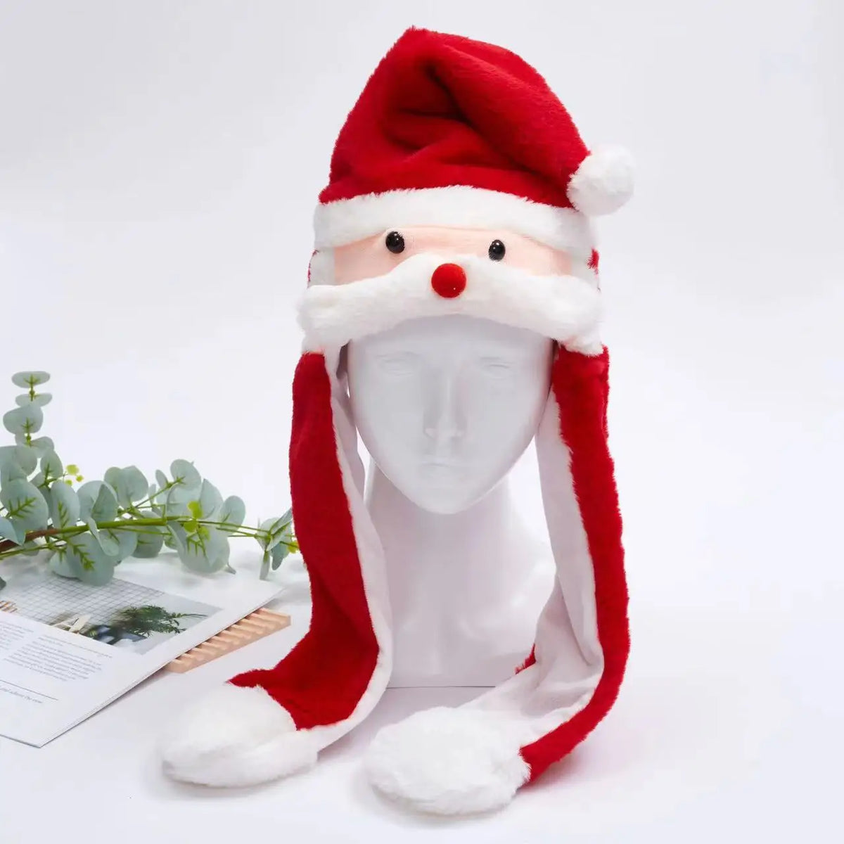 Funny Moving Ears Plush Hat – Airbag Flapping Animal Ear Beanie, Cute Santa, Reindeer & Halloween Cosplay Costume Hat for Kids & Adults
