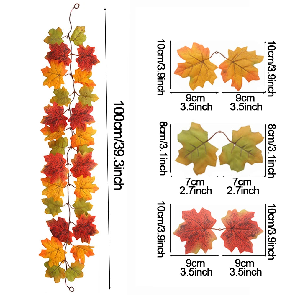 Autumn Decor Artificial Maple Fall Leaf Vine Garland Hanging Wedding Thanksgiving Decorations Home Halloween Fireplace Decor