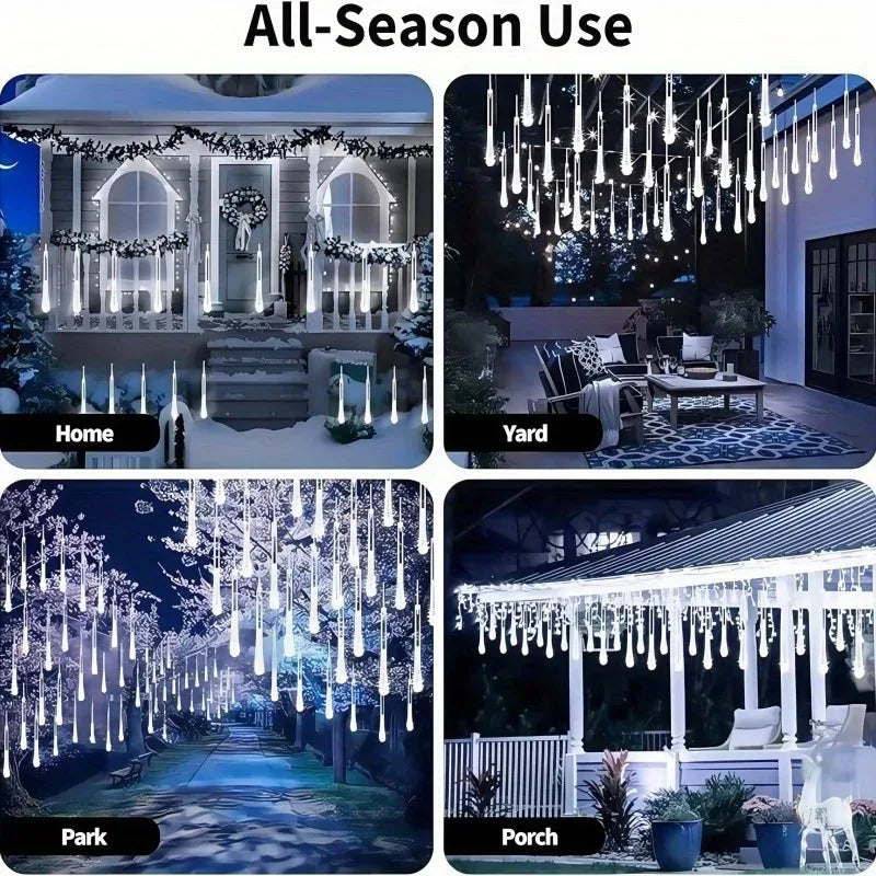 CELESTIAL CASCADE | Waterproof Solar LED Meteor Shower & Falling Rain Cascading Lights (8 Tubes)