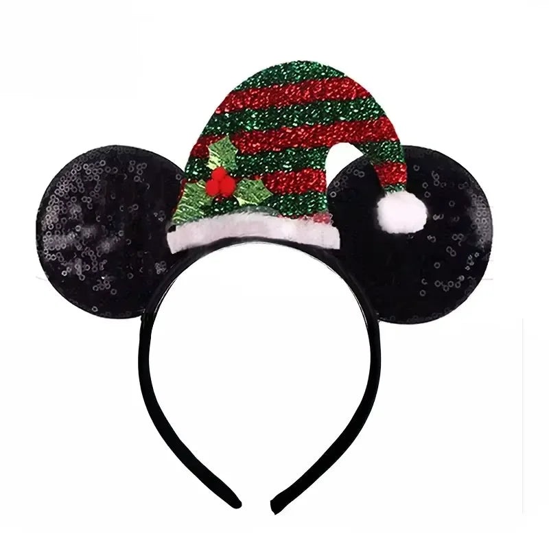 Ladies' Day Christmas Mickey Mouse Ear Headband - Ribbon bow and Santa Claus hat design
