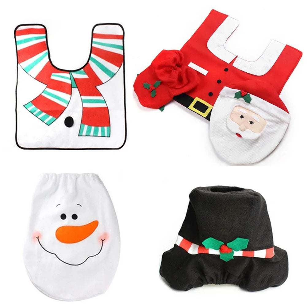 FESTIVE THRONE SUITE | 3-Piece Funny Christmas Toilet Seat Cover & Bathroom Rug Set